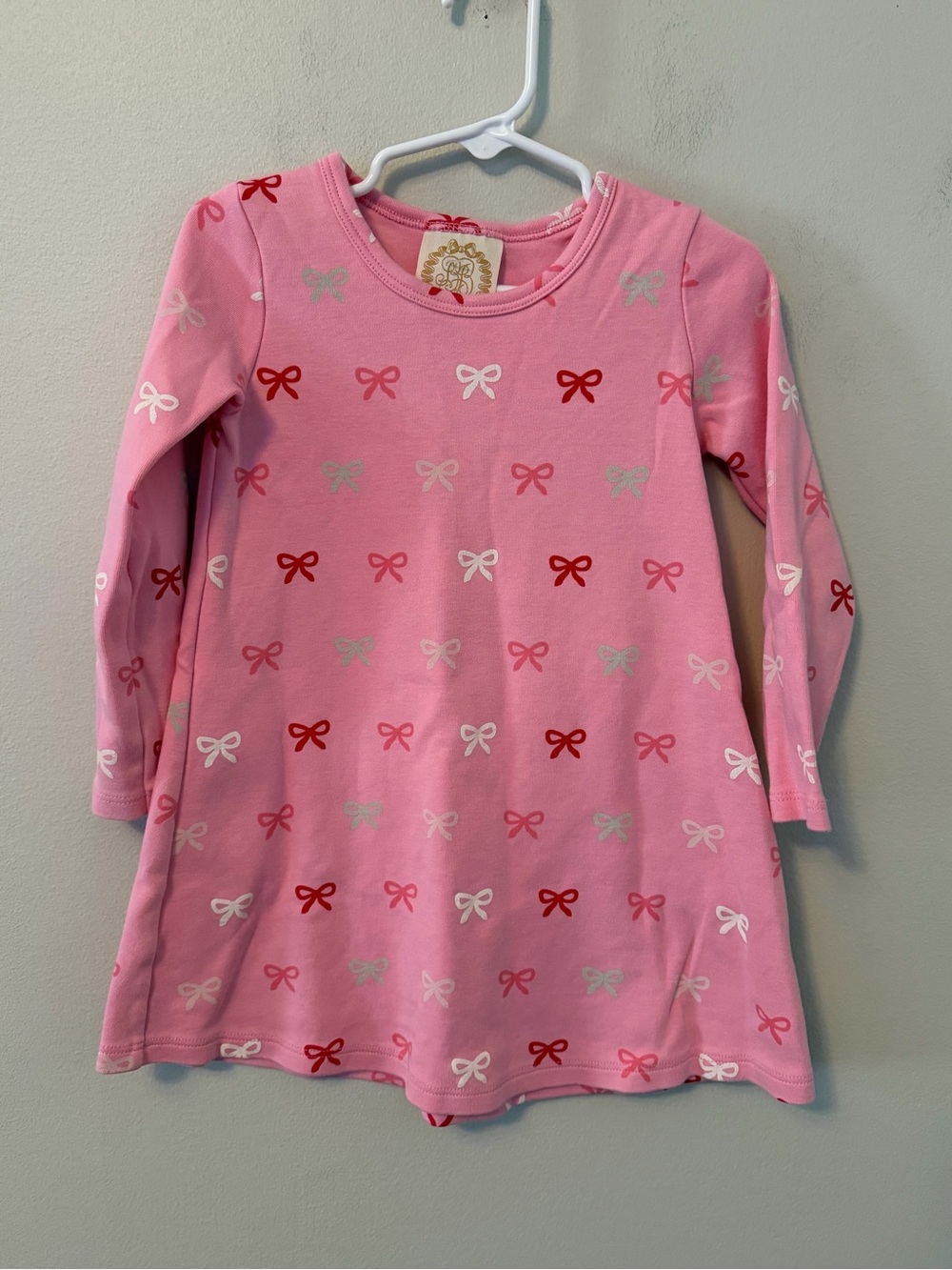 The Beaufort Bonnet Company Pink Long-Sleeve Bow-Print Dress